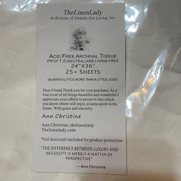 The Linen Lady Acid Free Archival Tissue Paper Pack of 25 Large Sheets NWT - Picture 2 of 2